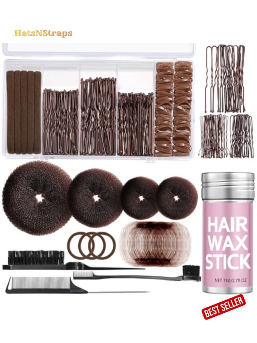 Hair Bun Maker Set Donut Shaper Wax Stick Nets Pins Combs Styling Kit